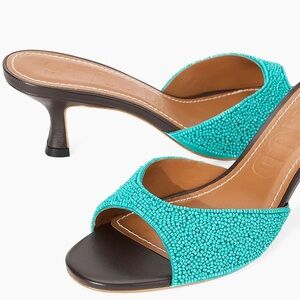 Turquoise Brigitte 55MM Beaded Kitten-Heel Sandals